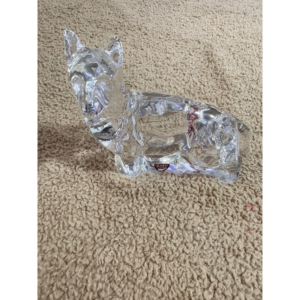 Orrefors Sweden Crystal German Shepherd Dog Figurine Clear Art Glass Sculpture‎